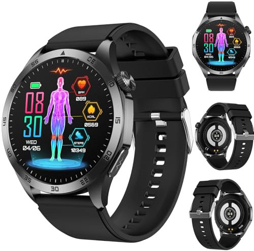 Fohatu Montre Intelligente 𝐆𝐥𝐲𝐜é𝐦𝐢𝐞,𝐆𝐥𝐮𝐜𝐨𝐬𝐞𝐒𝐚𝐧𝐠𝐮𝐢𝐧,Montre Intelligente Appels Bluetooth,Traqueur De Fitness avec 𝐄𝐂𝐆+𝐏𝐏𝐆 Pression Artérielle (Noir + Silicone Noir)