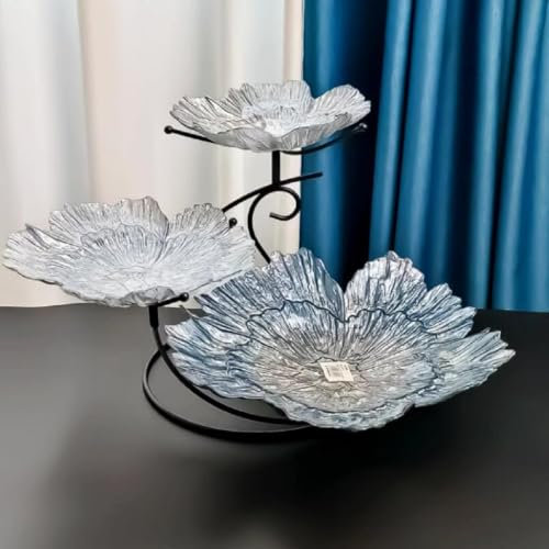 JUNYFFF Frutero De Vidrio De 3 Piso, Cesta De Frutas Modernos para Decoración De Cocina, Verduras, Frutas, Aperitivo,Azul