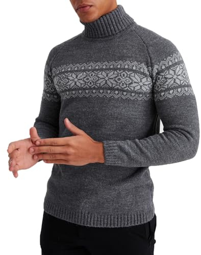 Leif Nelson Herren Rollkragenpullover – Norwegischer Strickpullover mit Wintermuster – Warmer Rollkragenpullover für Herbst und Winter Anthrazit Large