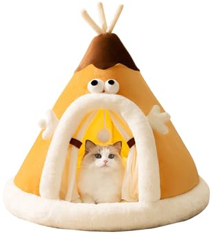 Galatée Katzenhöhlenbett, Bequemes Dreieckiges Haustier-Tipi, Hunde-Iglu-Zelt, Gemütliches Haustiernest, Weiches Plüsch-Haustierbett, Warmes Haustierzelt Für Katzen Und Hunde(L, Braun)