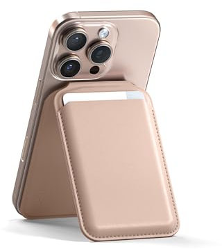 SATECHI Cartera MagSafe, Tarjetero Magnético y Soporte para iPhone, MagSafe Wallet para Móvil con 4 Espacios para Tarjetas, NFC, para iPhone 17 16 15 a 12 - Material Premium (PU) Desert Rose