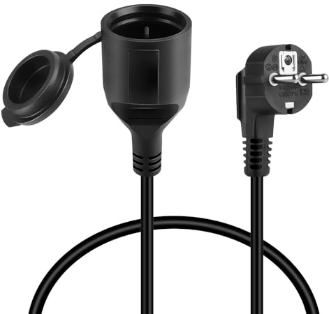 AXFEE Cavo di Prolunga, con Spina 90° Angolata, Prolunga con Contatto di protezione, Con Prese Cavo di Prolunga (250 V/16 A), 1M Nero
