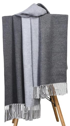CMZYBBD Schal Wollschal Für Frauen - Dicker Und Warmer, Doppelseitiger Kaschmirschal Für Herbst Und Winter, Unisex -Design, Geschenk Für Frauen-grau-dunkelgrau-200 * 70 cm