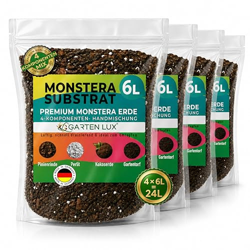 Premium Monstera Erde 24L-4-Komponenten Erde für Monstera-schnell entwässernde Erde für die Aufzucht und Umpflanzung von Pflanzen.