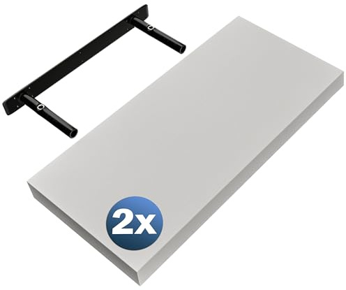 Casaria 2x Mensola da Parete Sospesa Bianca Staffa 50-110 cm Capacità 15 kg Cucina Ufficio Bagno Scaffale Ripiano 50 cm