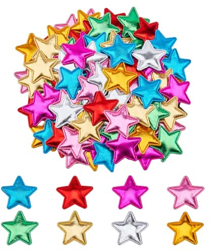 Hobbspring 120 Stück Stoff Stern Verzierungen Gepolstert Glitzer 8 Farben Stern PU Gepolsterte Stoffanhänger Glänzende Verzierungspatches für Selbstgemachte Hüte Nähen Kleidungsverzierung