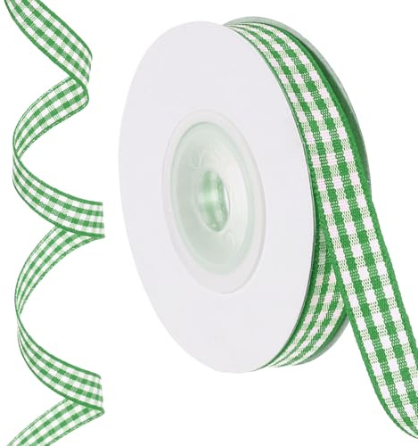 PATIKIL 10 Yardas x 0.4 Cinta de Cuadros tela rayada, Cintas de Regalo Verdes Y Blancas para Arcos de Acción de Gracias, Coronas, Manualidades, Cumpleaños Y Bodas