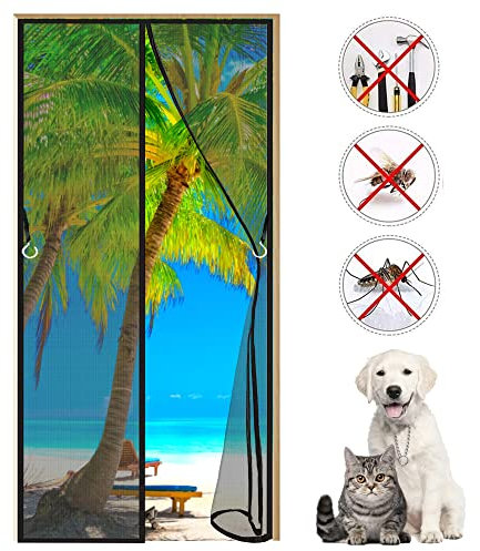 Fliegengitter Tür Magnet Mesh 120x220cm Schwarz CT Fliegengitter Vorhang für Türen mit starken Magneten