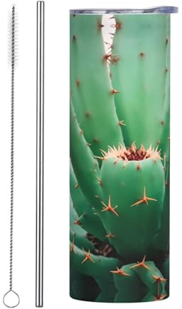PHAYAH Agave Cactus 20 Oz Skinny Tumblers With Lids And Straws,Travel Cups Suitable For Cafes, Offices And Outdoor Activities