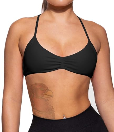 TZLDN Sport-BH Dam Neckholder-BH Top rygglös Sports Bustier med inbyggd BH Fitness Gymwear Yoga, svart, S