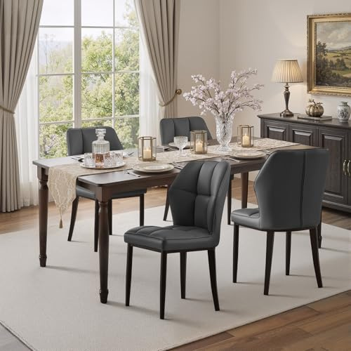 Bekrvio Esszimmerstühle 4er Set, Bis 150 kg Belastbar, Gepolsterte Küchenstühle aus Kunstleder, Hohe Rückenlehne mit Rautensteppung, Moderne Esszimmerstühle für Esszimmer & Wohnküche Grau