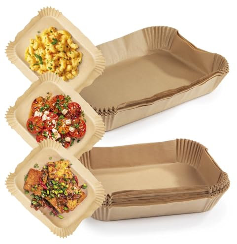 RACHS KOCHWERK Backpapier für Heißluftfritteuse 2er-Set | 4,5 Liter & 9 Liter | Backpapierschale antihaftbeschichtet & ölbeständig | 200 Stück Airfryer Backpapier – flexible Form