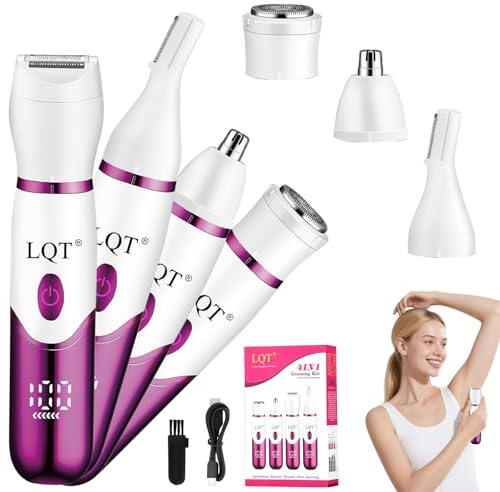 LQT Recortadora de bikini eléctrica para mujer, eliminación de pantalla LED para cuerpo, nariz, vello, afeitadoras faciales, cejas, piernas, axilas, zona de bikini, axilas púbicas, recargables