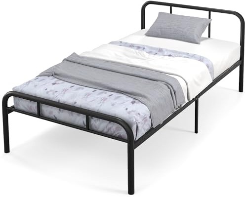 GIANTEX Bettgestell Bettrahmen für 90 x 200 cm Matratze, Metallbett mit Lattenrost, Einzelbett Metall mit Kopfteil & Fußteil, Jugendbett Gästebett Modern Metallplattformbett, Stauraum unter dem Bett