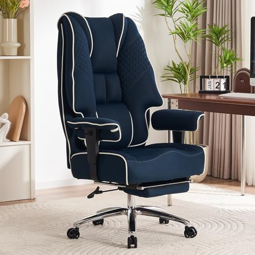 EXCEBET Kraftig Chefsstol i Nät 200kg - Ergonomisk Kontorsstol för Stor & Lång, 14 cm Sittdyna med Pocketresårer, Andningsbar Gamingstol för Hemmakontor（Mörkblå）