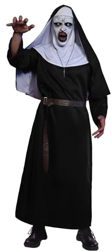ERECT PEAK Herren 4 teiliges Horror Nonnenkostüm Set Halloween Outfit mit schwarzer Robe Kapuze Gürtel und Kreuzkette (S–XL)