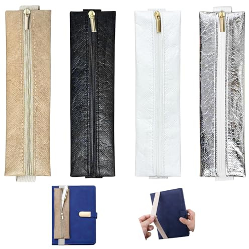 Realand Stifthalter für Notizbuch, verstellbare Stifte-Tasche mit Reißverschluss, Federmäppchen mit Gummiband für Bücher, Tagebuch, Planer, 4 Stück, 4 Farben B