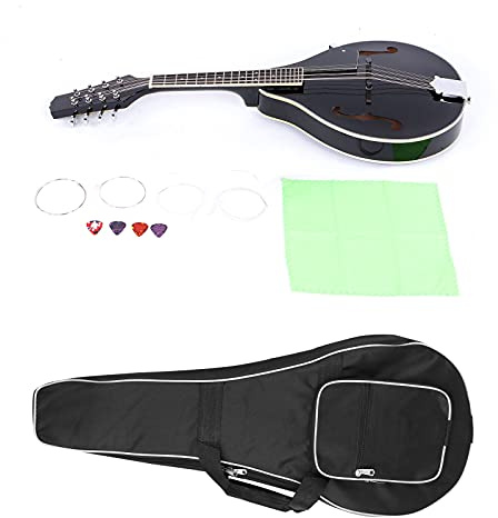 AOWINHIT Instrumento de Mandolina Negra de 8 Cuerdas con Bolsa, Cuerdas, Toallita, Sintonizador, Selecciones, Tornillo de Calidad de Sonido Estable para Entusiastas de la Música (Negro)