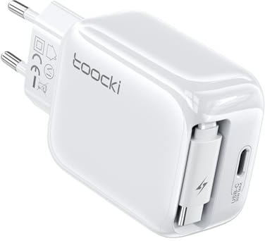 toocki USB C Ladegerät 30W GaN USBC Netzteil mit 68cm Kabel | Einziehbares Ladekabel, 2-in-1 Schnellladegerät, Reisen, Kompatibel mit iPhone 17/16/15Pro Max