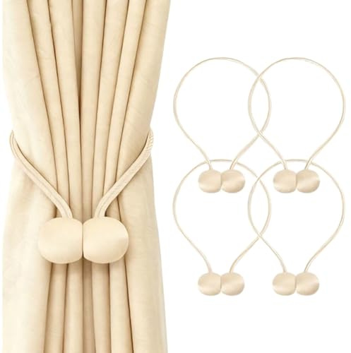 Homefantasy 4 Pièces Attache Rideau sans Perçage Fixation, Embrasses Rideaux Magnétiques, Corde Polyester Reinforcée, pour Décoration De Salon, Bureau Et Chambre à Coucher