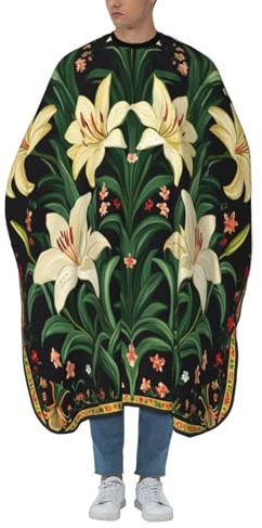 Woshuwo Delantal de corte de pelo vintage con diseño de flores de lirio, delantal de peluquería para adultos