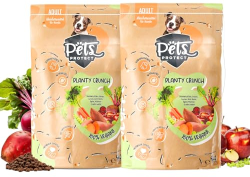 Planty Crunch – 100% cibo vegano per cani secco (2 x 5000 g) | cibo per cani vegano, anallergico, senza cereali e soia, con carnitina, vitamina B12 & D3