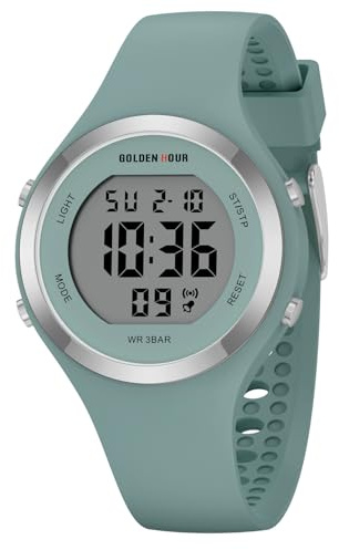 GOLDEN HOUR Reloj Digital Mujer, Resistente al Agua hasta 5 ATM, Deportivo, cronógrafo, Correa de Silicona, Reloj de Pulsera para Mujer con Fecha, Esfera Luminosa de fácil Lectura