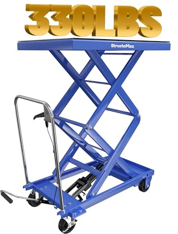 StructoMax Hydraulic Lift Table Cart - 330lbs Capacity, Easy Operation and Swivel Casters with Brakes -Upgrade Double Scissor Lift for Material Handling and Transportation, All Blue