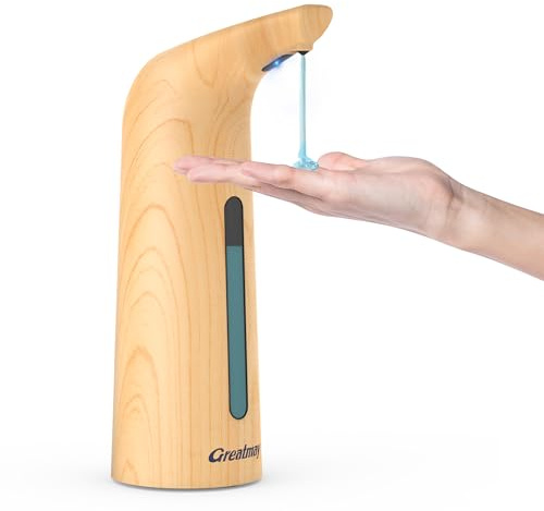 Greatmay Dispensador de jabón automático con 4 niveles ajustables, dispensador de jabón líquido eléctrico de 400 ml, resistente al agua IPX6, dispensador desinfectante para baño, cocina (grano de
