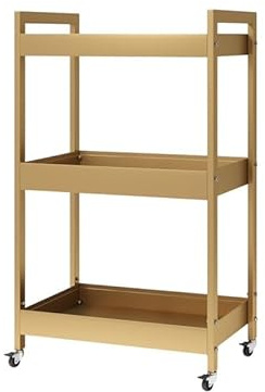 3-Tier Rolling Beauty Trolley, Gold Metal Storage Cart on Wheels