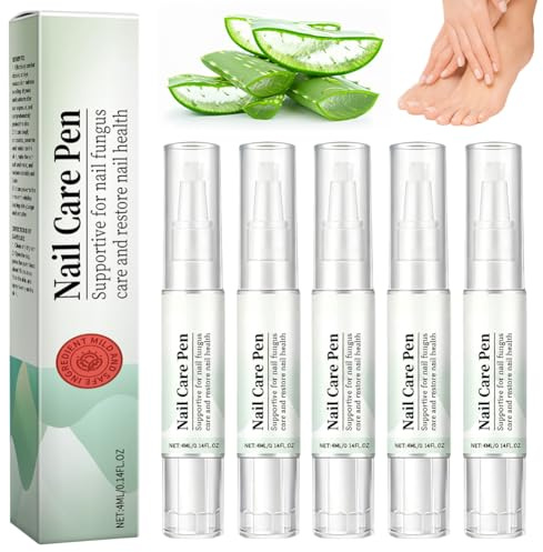 5 stycken nagelsvampstift, nagelvårdspenna, nagelvårdspenna med teeträdolja aloe vera, för naglar och tånaglar, bärbar och praktisk, nagelsvamp nagelvårdspenna perfekt för daglig användning