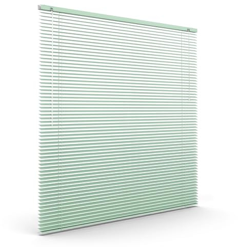 Victoria M. L-Lamellen Alujalousie, 80 x 130 cm, Mondschein-grün matt | LightLess Prime Jalousie für Starke Verdunkelung – Robust, Feuchtigkeitsbeständig, ohne Bohren, inkl. Klemmclips