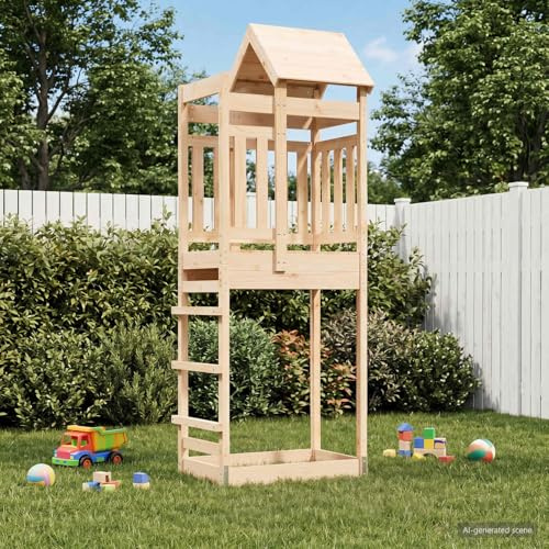 Ziaphsol Tour de Jeu Marron en pin Massif 85 x 52,5 x 238 cm Structure d'extérieur pour Enfants avec Toboggan balançoire et échelle adaptée au Jardin