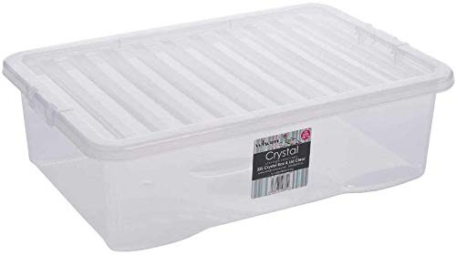 Wham Crystal 5 x 32L Stackable Plastic Storage Boxes with Lids | Ideal for Home, Office, Toys & More | Medium Boxes | Made in UK - Clear