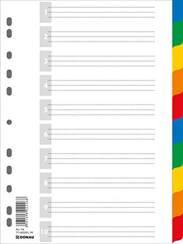 DONAU Register / Trennblätter aus Buntem stabilem Öko PP DIN A4 225x297mm, 11-fach gelocht, für die Ordner-Organisation im Büro, 7710095PL-99