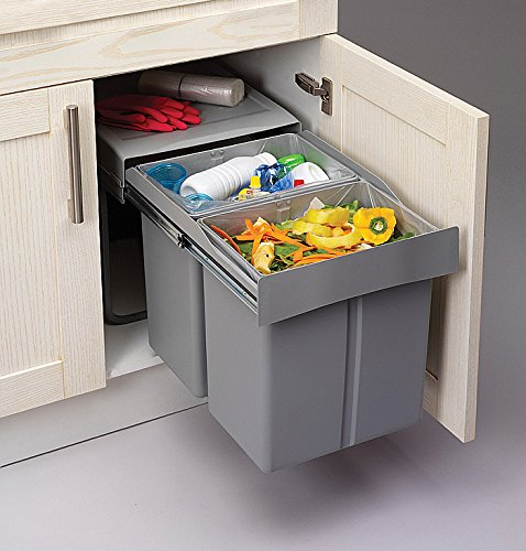 Pull Out Kitchen Waste/Recycle Soft Close Bin for 400mm Cabinet - Hinged Door Unit (20L + 20L)