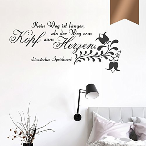 WANDKINGS Wandtattoo - Kein Weg ist länger, als der Weg vom Kopf zum Herzen. (chinesisches Sprichwort mit Blumenranke) - 150 x 69 cm - Kupfer - Wähle aus 5 Größen & 35 Farben