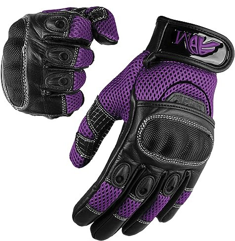ADM Motorradhandschuhe Leder Damen Frauen CE Geprüft Zertifiziert Taktile Touchscreen Handschuhe Berührung Scooter Motorroller Handschuhe Sommer Jede Jahreszeit, Ref 9001, Violett Größe S