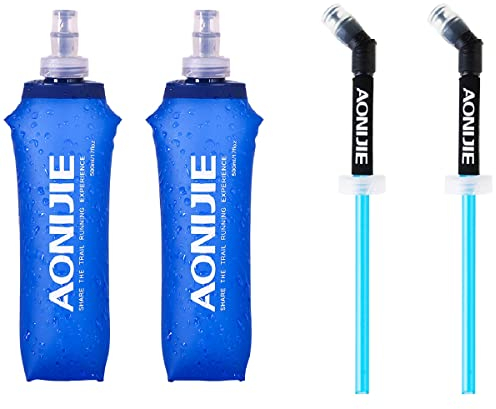 Azarxis Borraccia Morbida da Running 500ml, Soft Flask in TPU, Borraccia Pieghevole per Corsa Trail Running MTB Bici Maratona (A - 500ml - 2 Pezzi con Tubo)