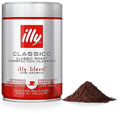 illy, Cafè Moulu pour Espresso Torréfié CLASSICO, 100% Arabica avec des Notes de Fleur d'Oranger et de Jasmin, un Goût Doux et un Arrière-goût Sucré, Paquet de 6 Boîtes (6 x 250gr)