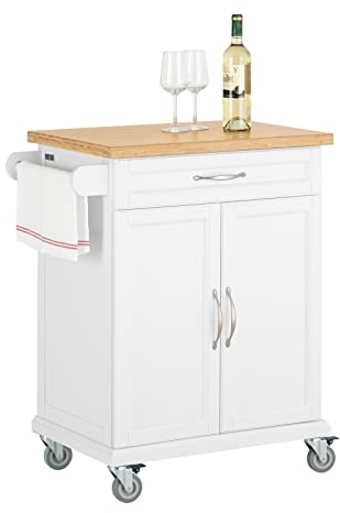 SoBuy Servierwagen mit Arbeitsplatte, Küchenwagen auf Rollen, Kücheninsel, Rollwagen Küche mit Stauraum, Küchenregal stehend, Grilltisch für Küche, Wohnzimmer, Outdoor – 66x91x45 cm, FKW13-WN
