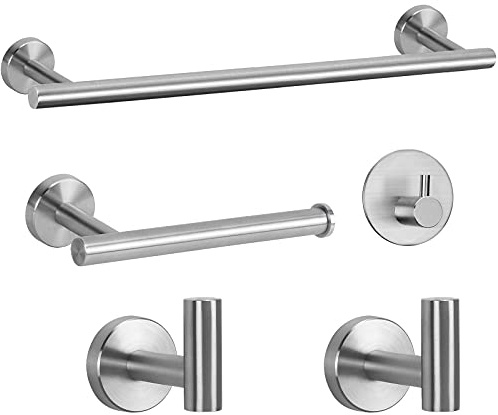 NearMoon Bathroom Hardware Set SUS 304 Thicken Stainless Steel-Towel Bar Set Include 16 Towel Rod, Toilet Paper Holder, Multifunctional Hooks Bathroom Accessories (Brushed Nickel, 5 Pcs)
