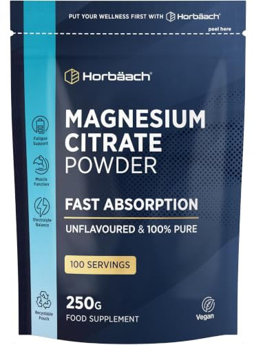 Magnesium Citrate Powder | Electrolyte Balance | Pure & High Strength Magnesium Supplement | 250g | Vegan & Unflavoured | Tablet Alternative Suitable for Men & Women | by Horbaach
