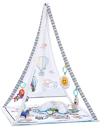 hauck 1st Tent, Balloon Ride Weiß – Spielzelt mit Spielbogen & Erlebnisdecke ab Geburt, inkl. Zubehör, mit Sonnenschutz & Liegekissen, Baby Krabbeldecke & Activity Center, Faltbar & Weich