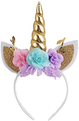 Nishine Einhorn-Stirnband, Blume, Katzenohren, Einhorn, Horn, Stirnband, perfekt für Partyzubehör, Fantasiegeschenk