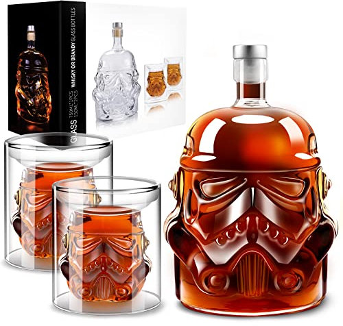 Whiskey-Dekanter-Set, transparent, kreativ, mit 2 Gläsern à 150 ml, Whisky-Karaffe für Brandy, Scotch, Wodka, Geschenke für Vater, Ehemann, Freund