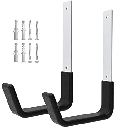 Juformin Heavy Duty Utility Hooks for Garage Storage Utility Hooks Wall Mount,Garage Hooks Heavy Duty,Garage Wall Hooks,Hose Holder,Bike Hooks,Ladder Hooks,Leaf Blower Hanger (2 Medium)