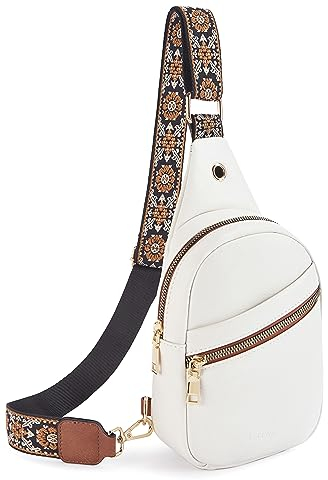 Telena Bauchtasche für Damen & Herren Brusttasche, Crossbody Bag Herren Umhängetasche Kunstleder Sling Bag Klein Schultertasche für Frauen,Beige mit Braun