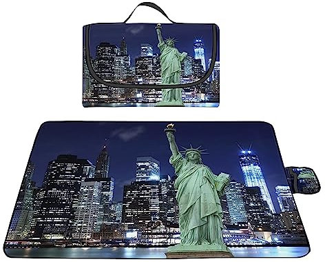 Yoonqun Couverture Pique-Nique Imperméable 180x200cm,Couverture Plage Extérieure XXL,Statues de Villes célèbres Camping Couverture étanche Pique-Nique avec Poignée pour Camping Randonnée Parc Plage
