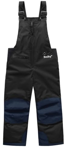 BenBoy Niño Pantalones de esquí para Softshell Impermeable Térmico Calidez Versátil Correas Ajustables Peto para Montaña Senderismo Nieve Escalada HXK7112-Black-152